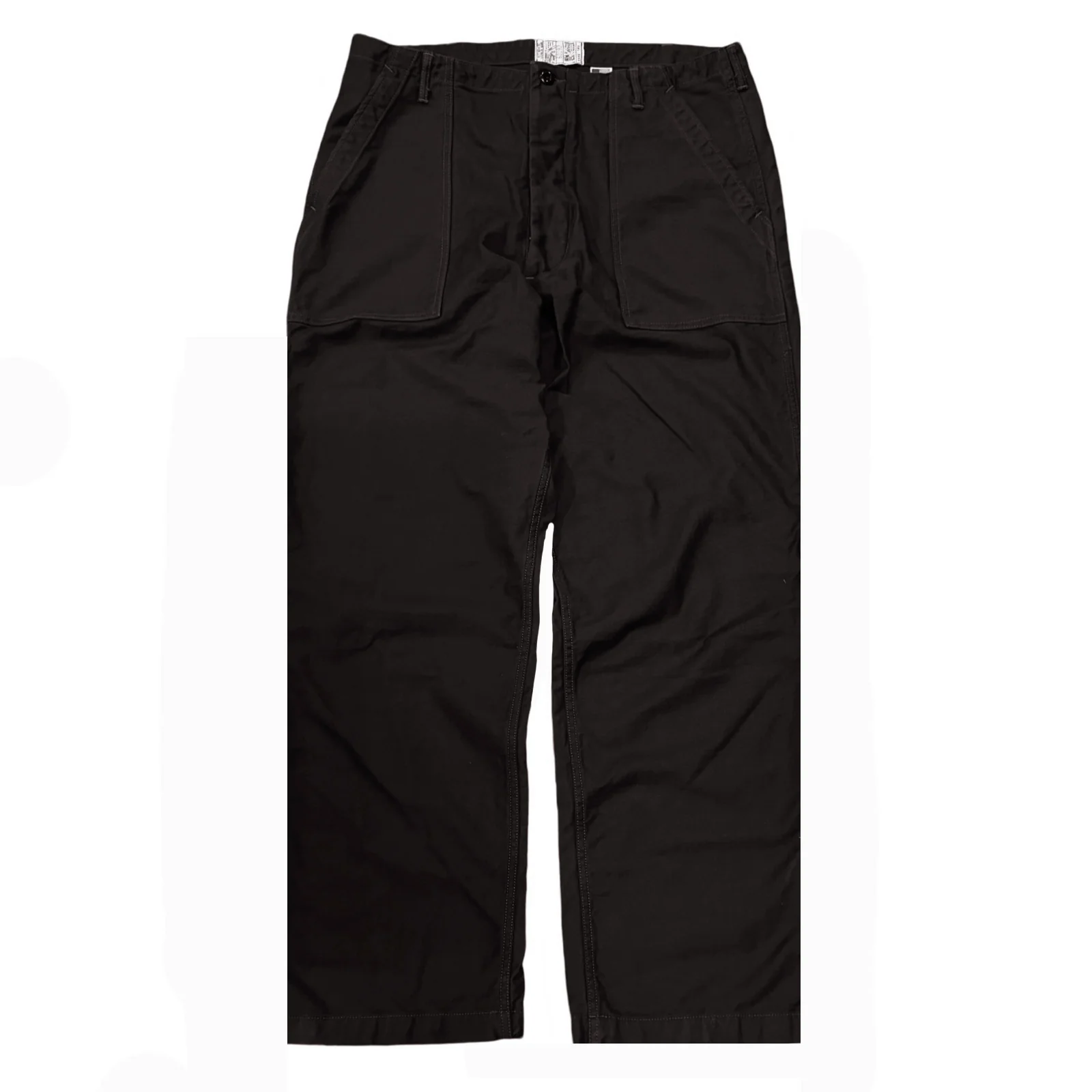 107 60's era GI chinos in 12 oz West Point Black Baker Back Cotton Satin