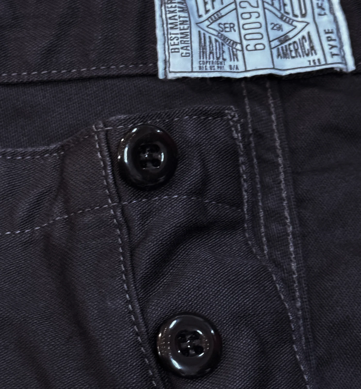 107 60's era GI chinos in 12 oz West Point Black Baker Back Cotton Satin - Image 2