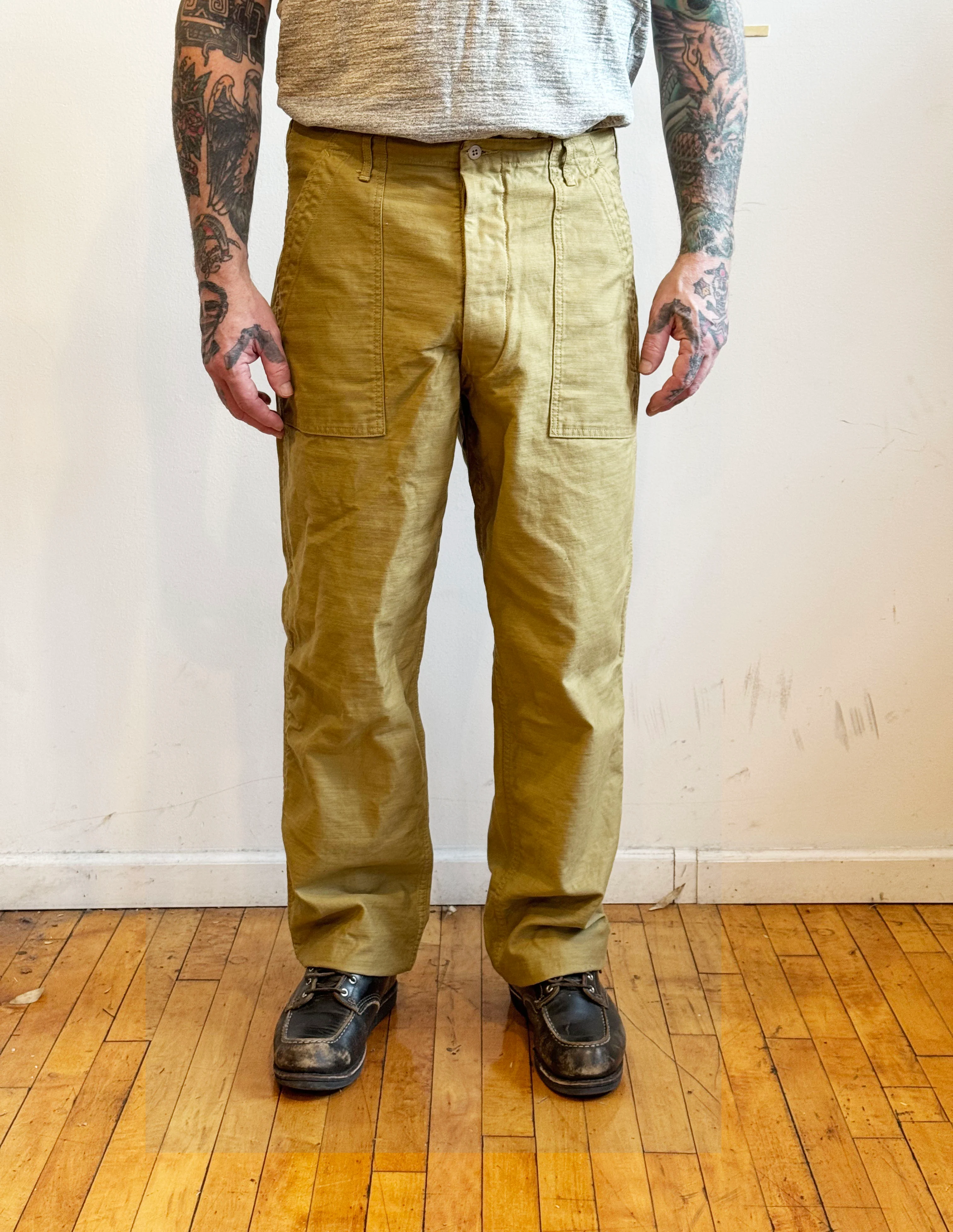 OG-107 60's era GI chinos in 12 oz West Point Olive Baker Back Cotton Satin - Image 6