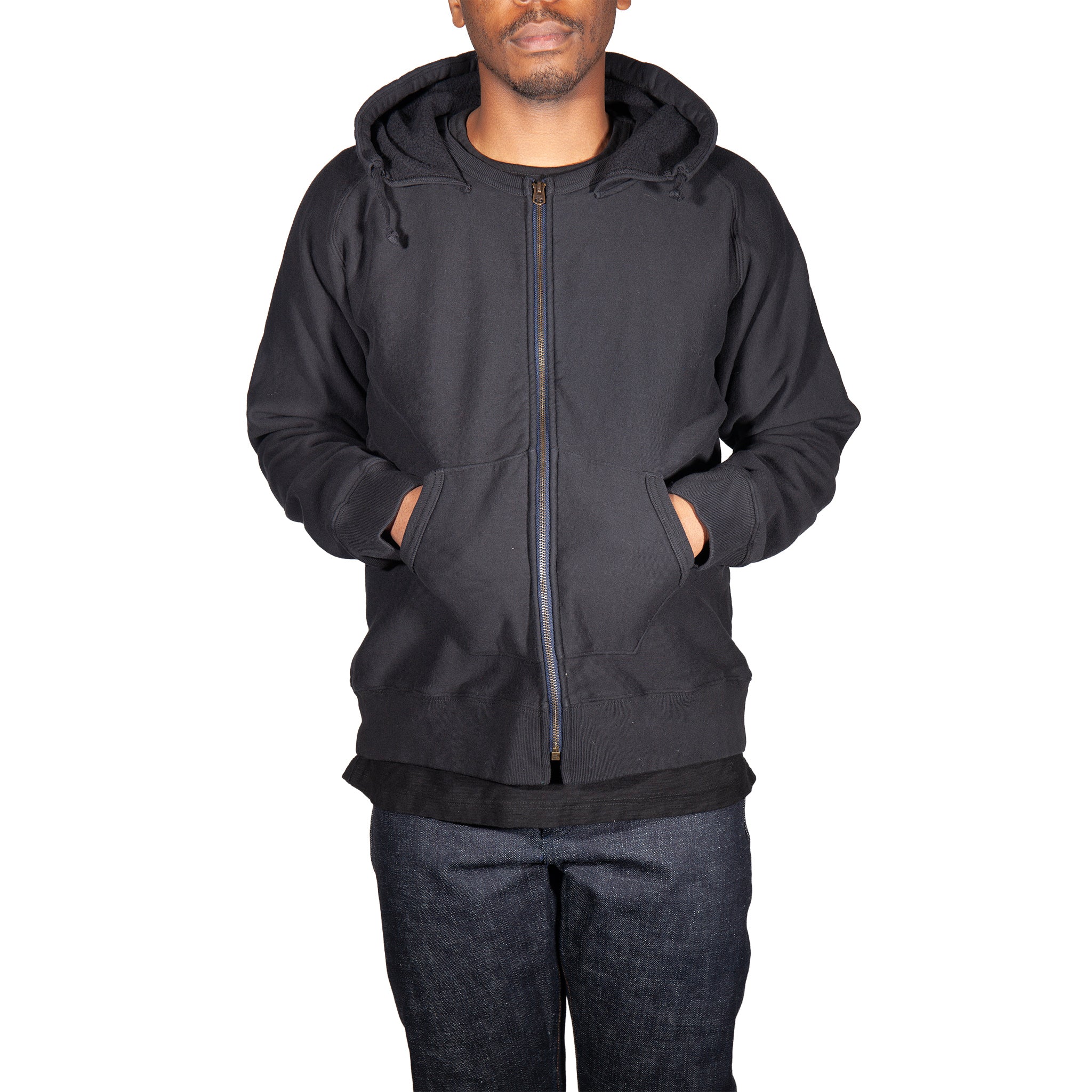 16 oz Black Loopwheel fleece zip 1930's style After Hood Sweatshirt - Image 10