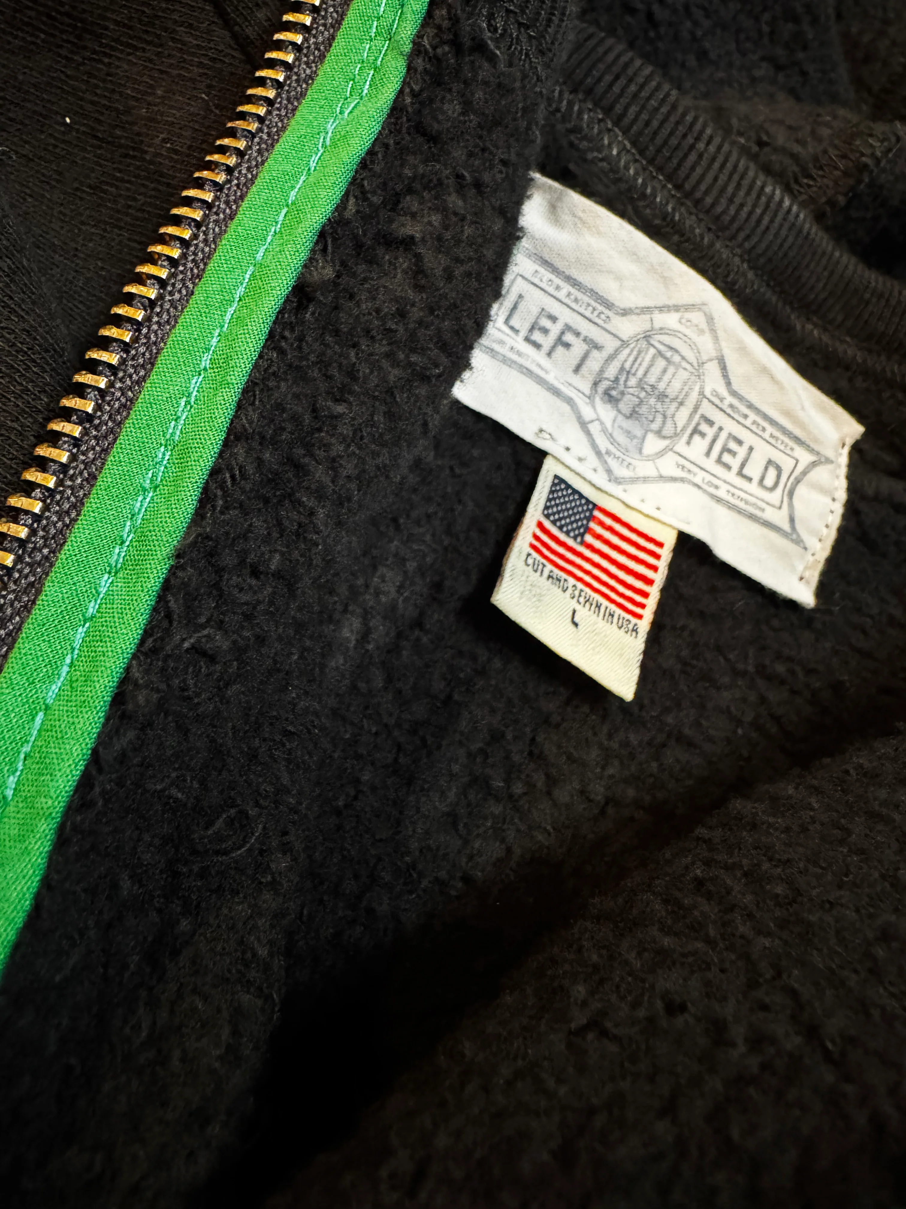 16 oz Black Loopwheel fleece zip 1930's style After Hood Sweatshirt - Image 3
