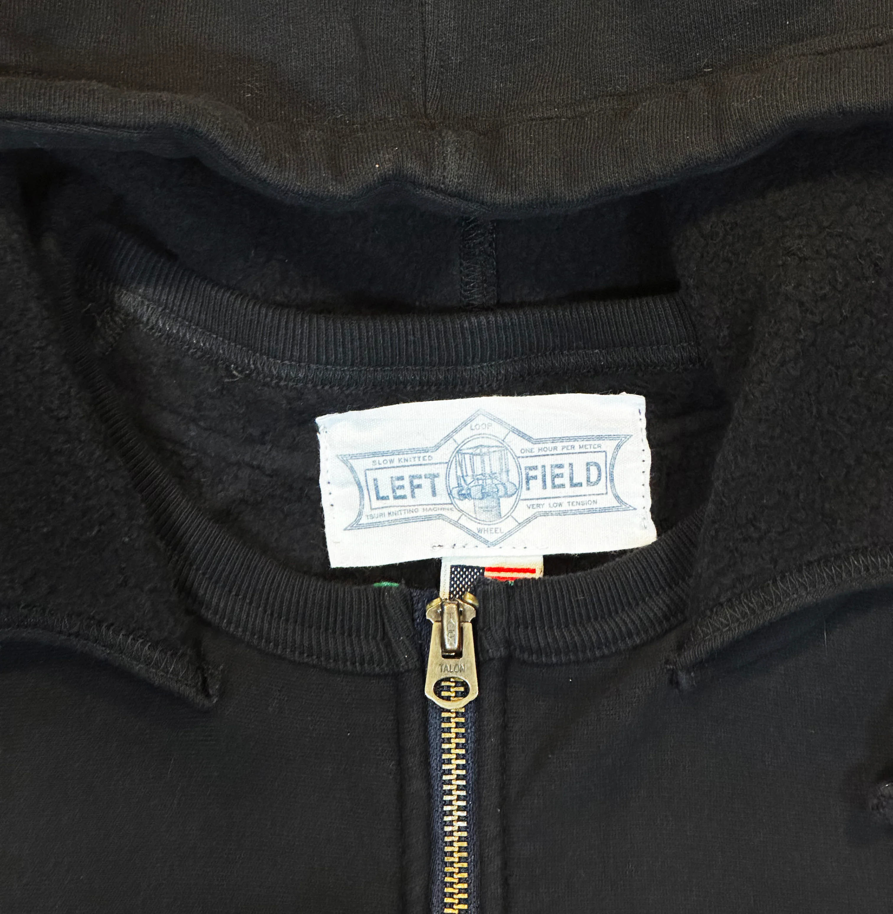 16 oz Black Loopwheel fleece zip 1930's style After Hood Sweatshirt - Image 6