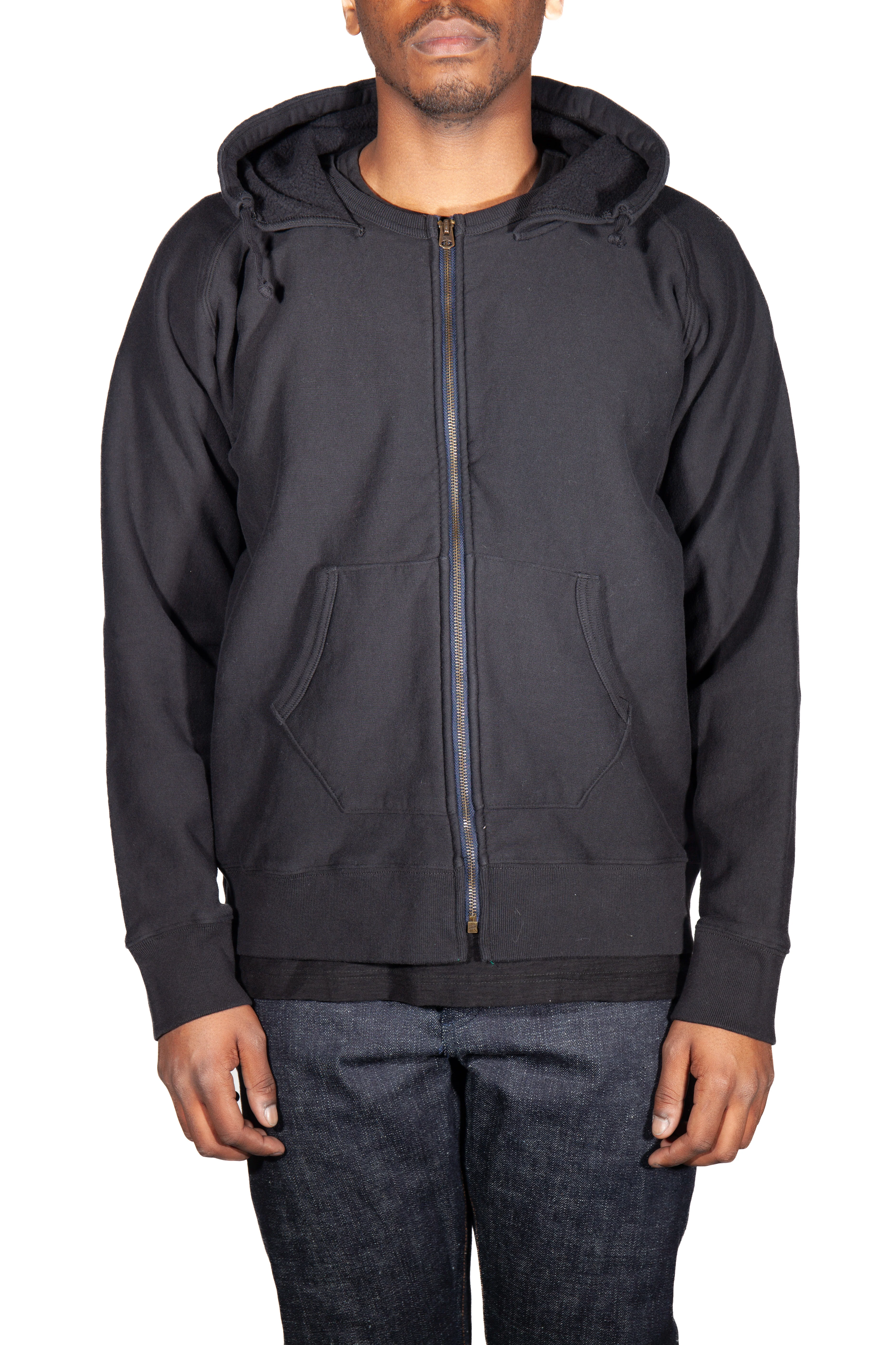 16 oz Black Loopwheel fleece zip 1930's style After Hood Sweatshirt - Image 9