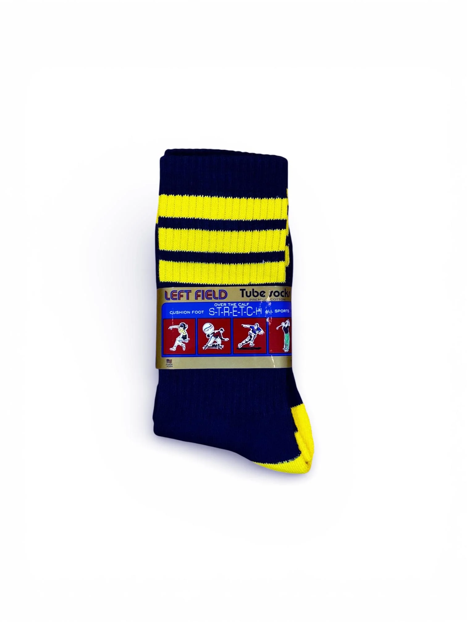 Dark Navy & Yellow Striped Bamboo Tube Socks - Image 2