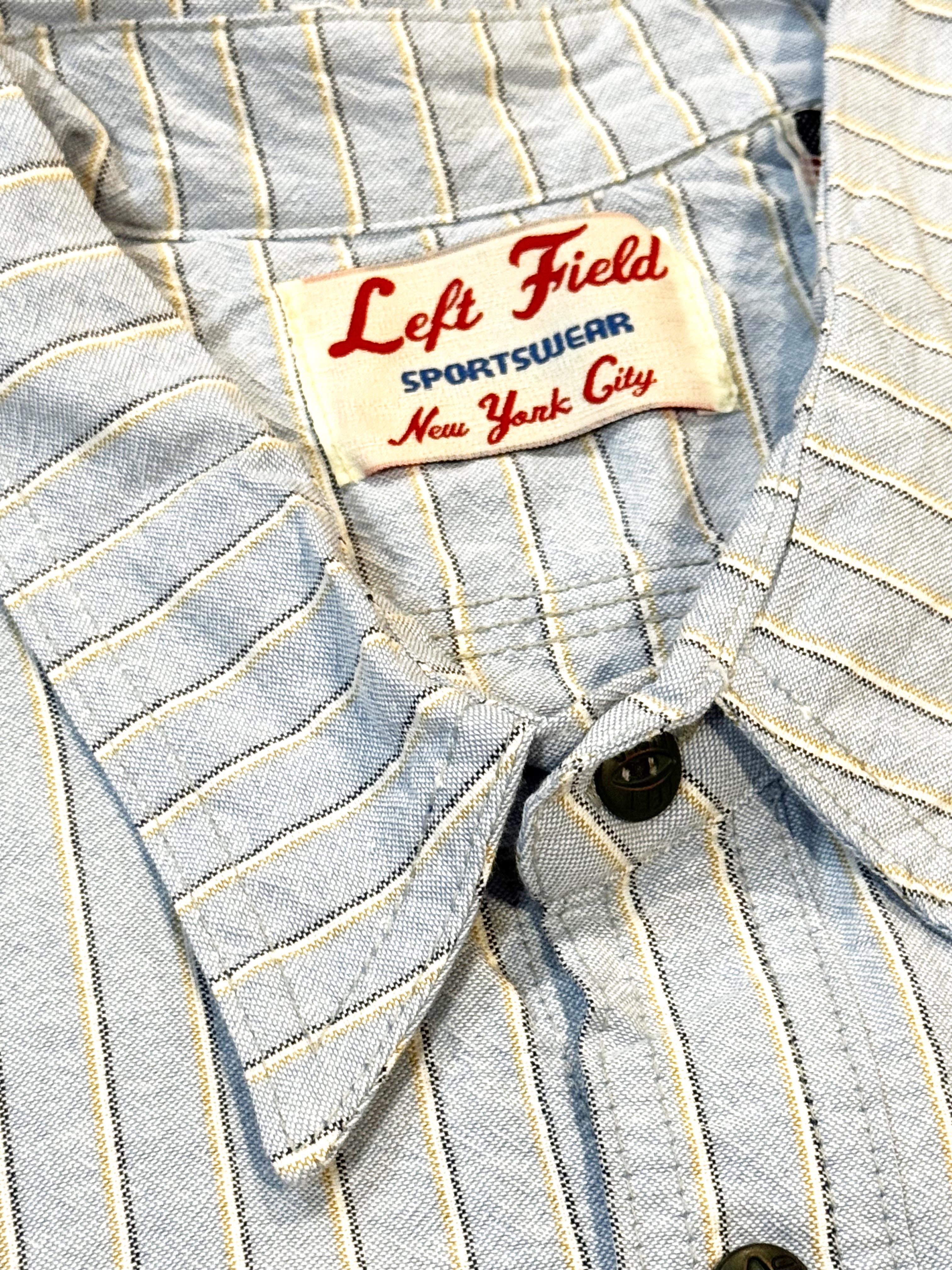 Japanese  Blue with yellow/blue/white Stripe 100% Cotton Dustbowl Work Shirt - Image 2