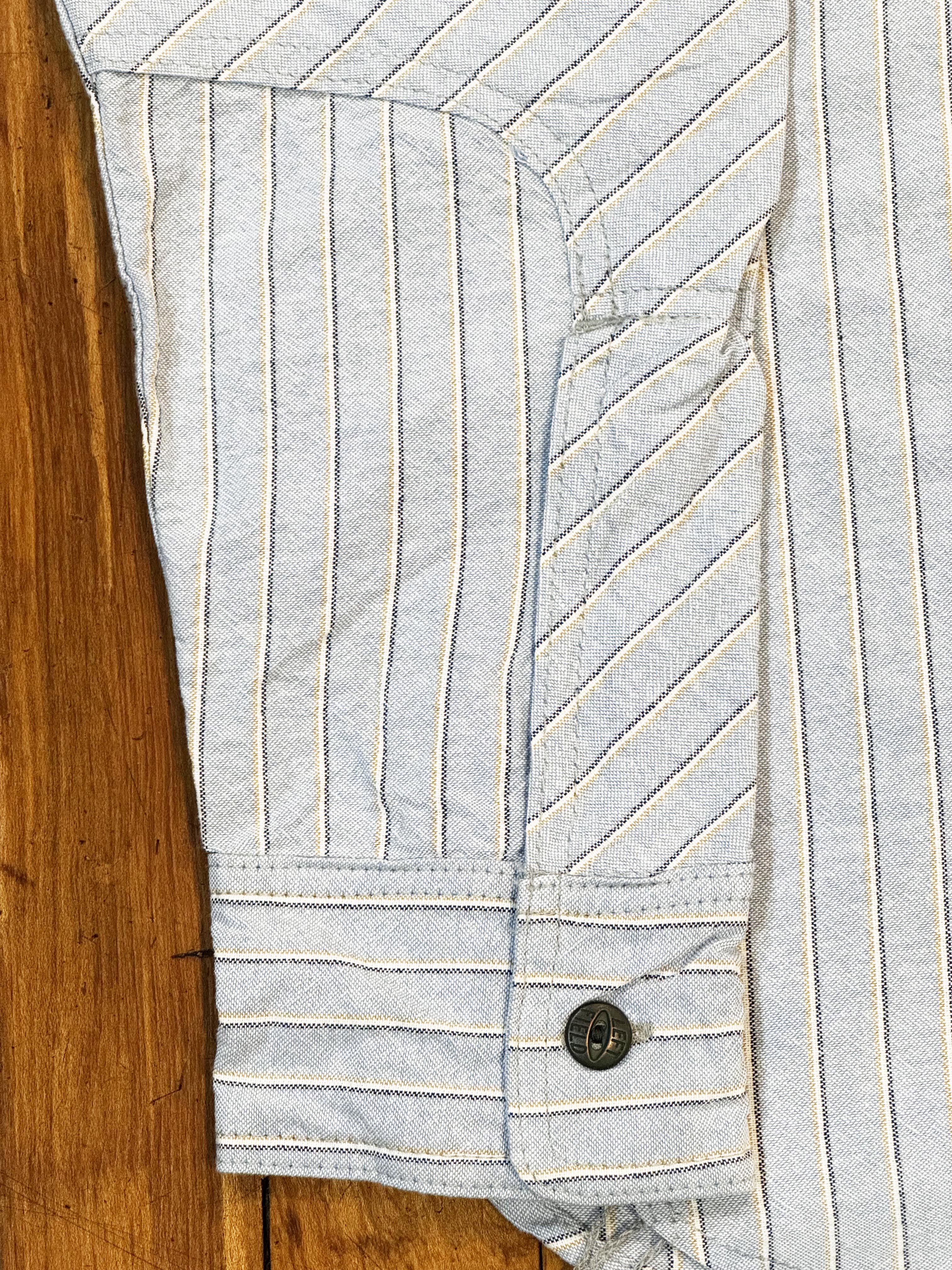 Japanese  Blue with yellow/blue/white Stripe 100% Cotton Dustbowl Work Shirt - Image 6