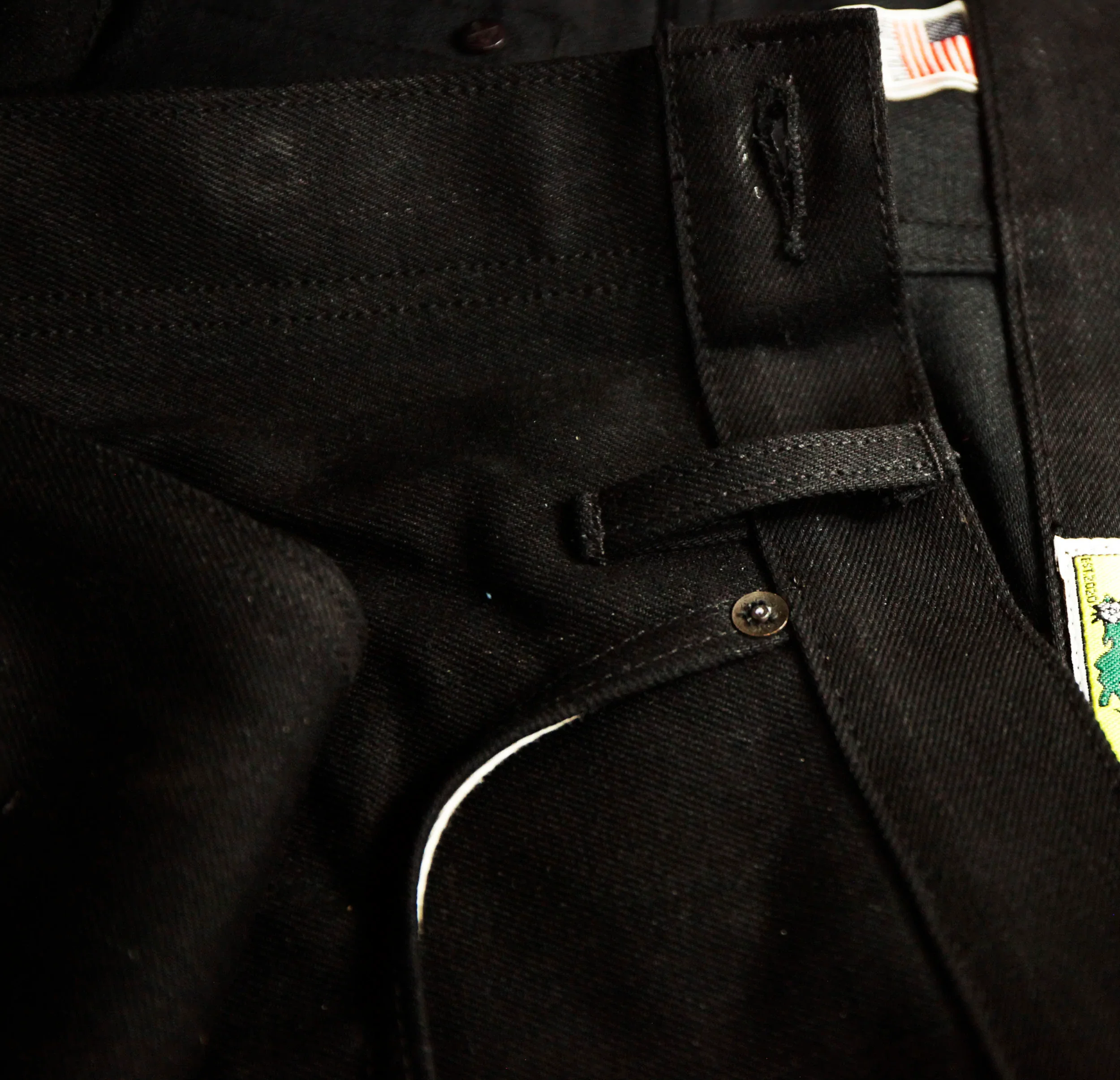 Chelsea Black Maria Vidalia Mills 14 oz selvedge Sulphur Dyed Denim **Size up 1" in the waist(deadstock, no more black) - Image 9