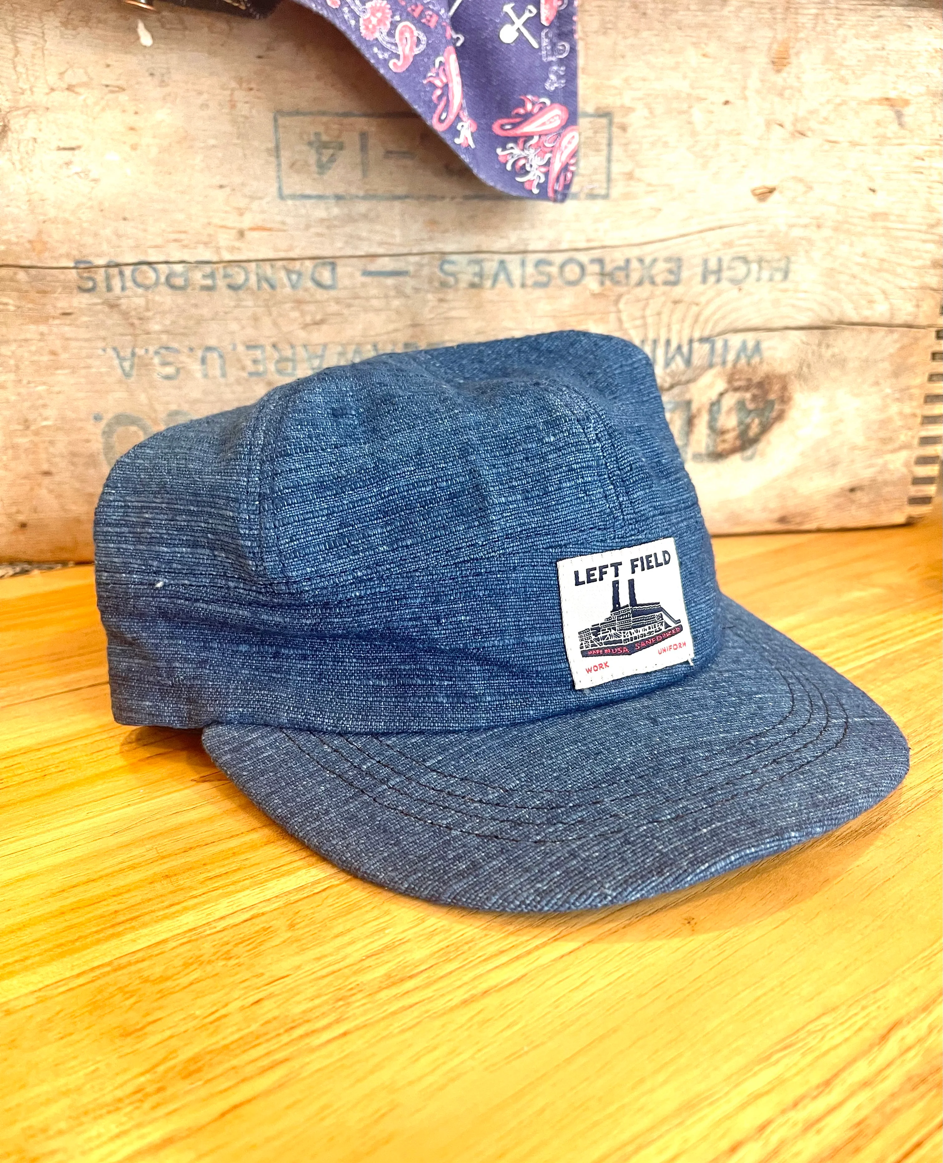 Dark Natural Indigo hand loomed Engineer cap - Image 7