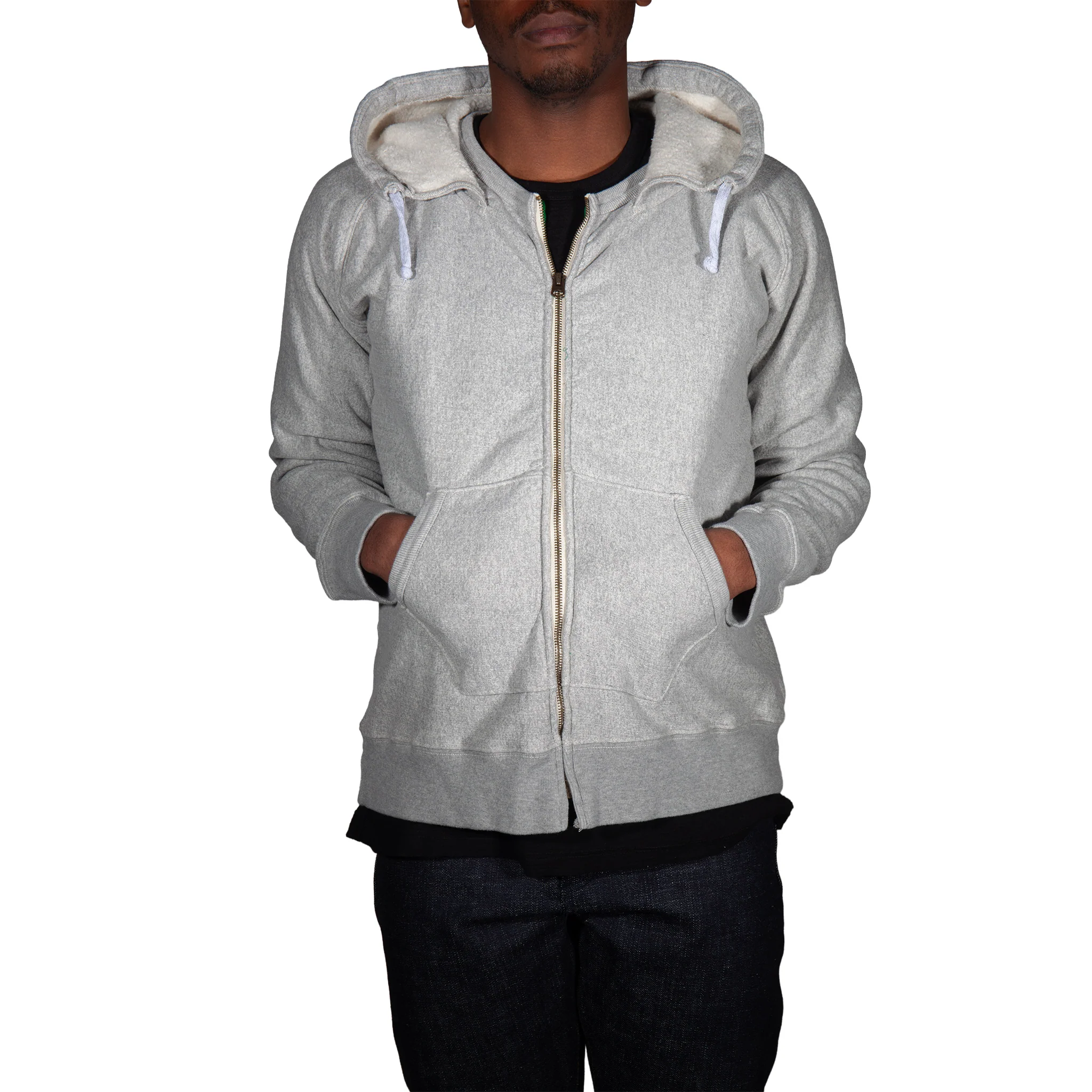 16 oz Heather Grey Loopwheel fleece zip 1930's style After Hood Sweatshirt - Image 12