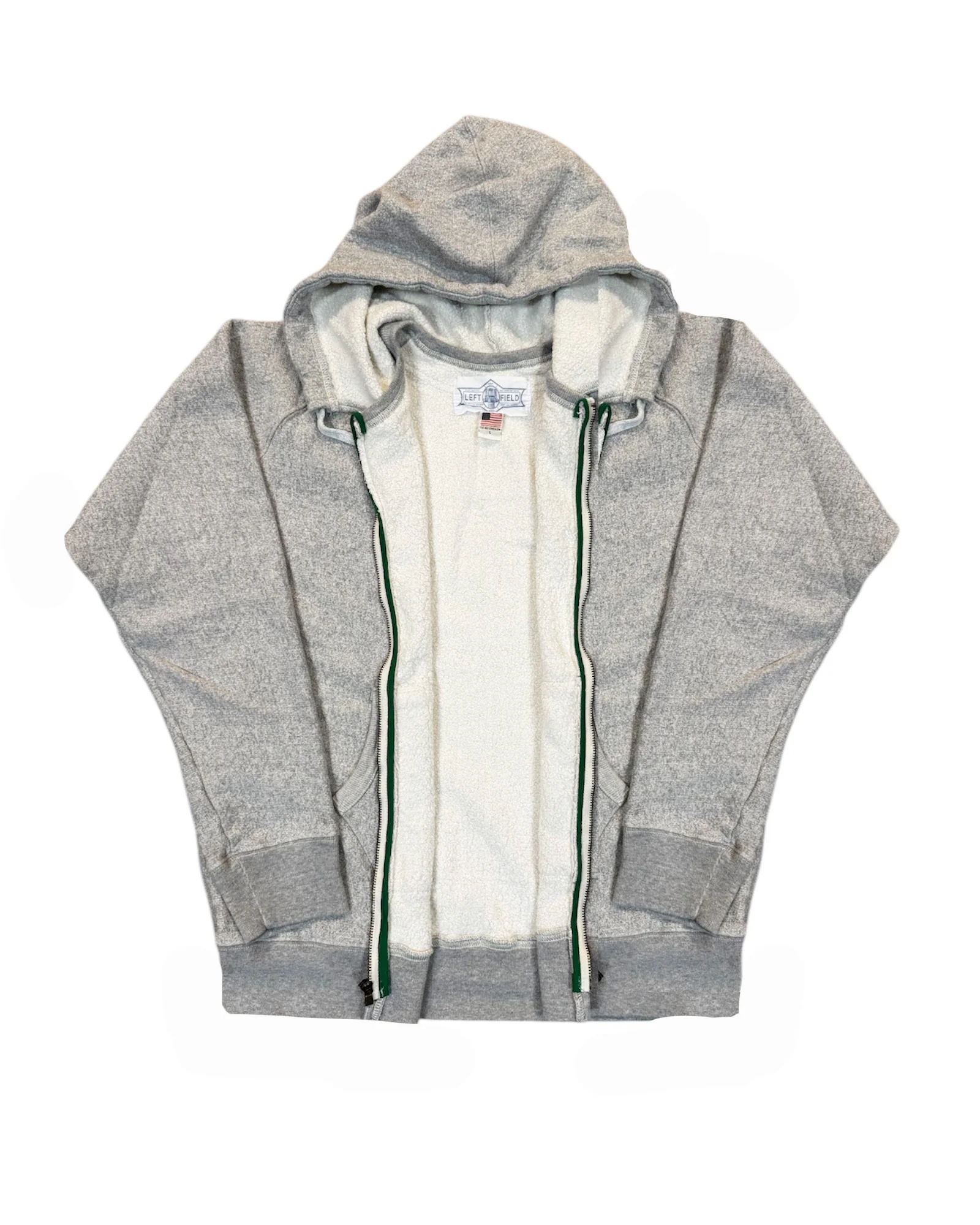 16 oz Heather Grey Loopwheel fleece zip 1930's style After Hood Sweatshirt - Image 2