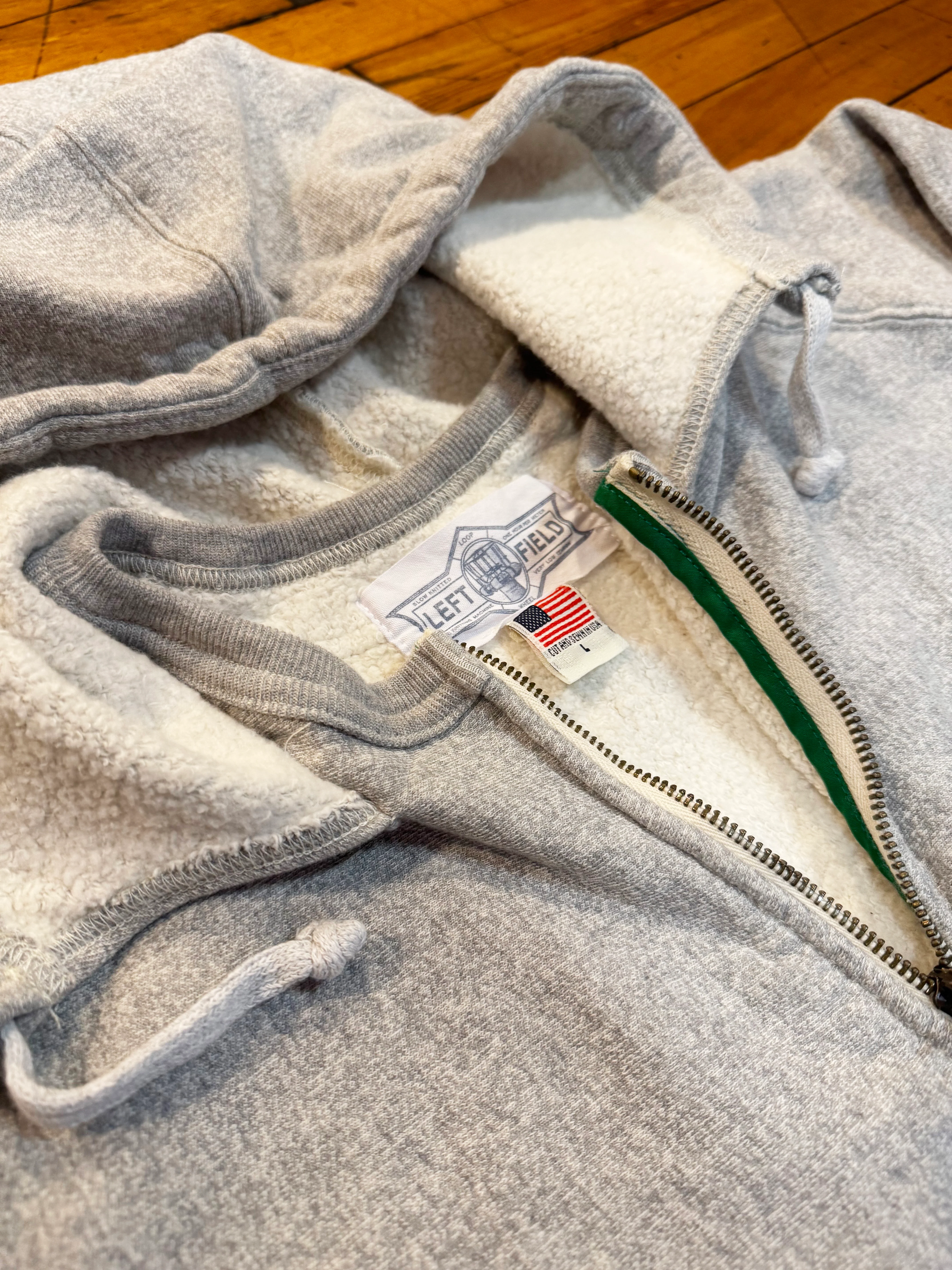 16 oz Heather Grey Loopwheel fleece zip 1930's style After Hood Sweatshirt - Image 3