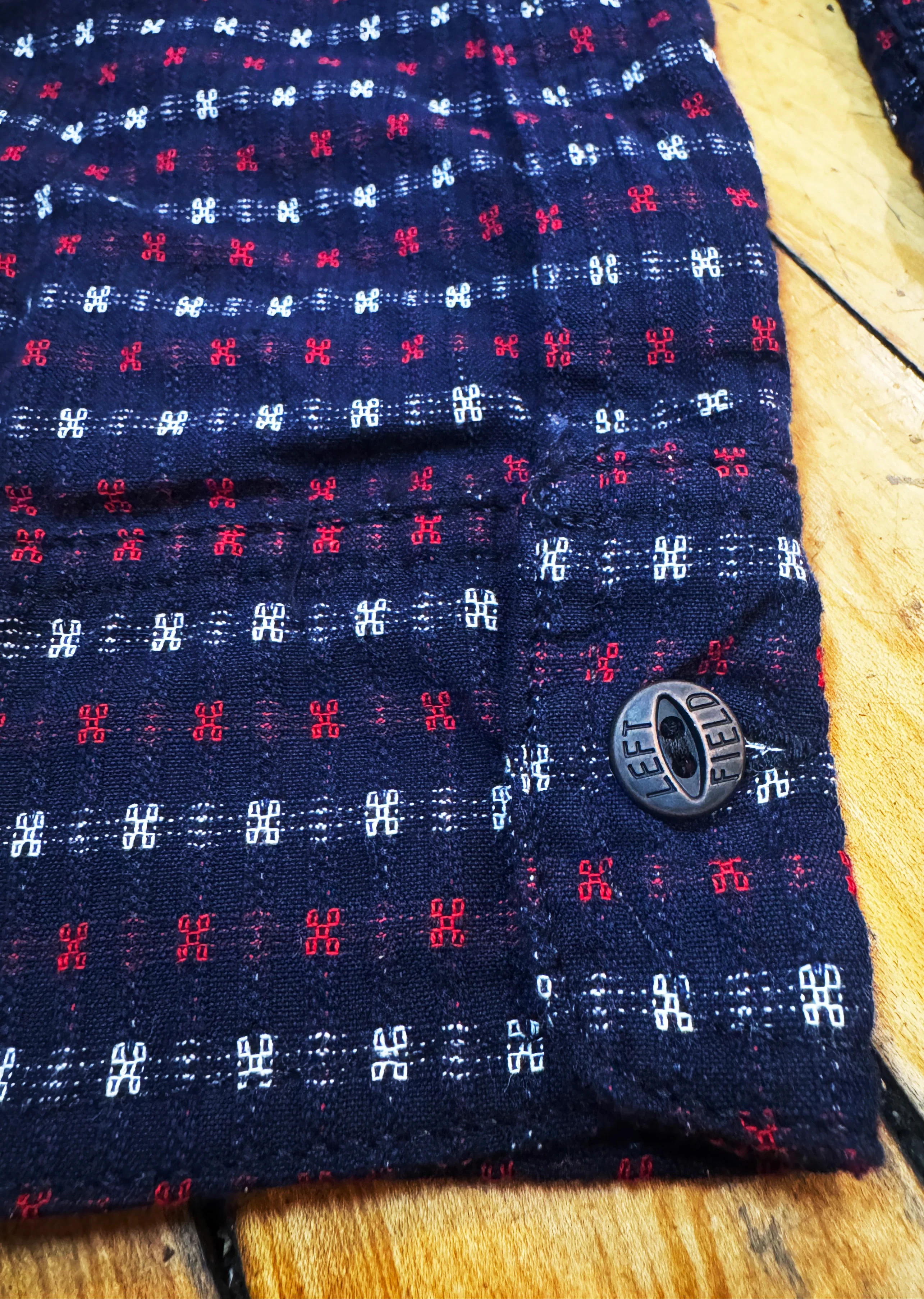 Hanten red & white jacquard check Indigo Farmer Cloth Work Shirt - Image 5