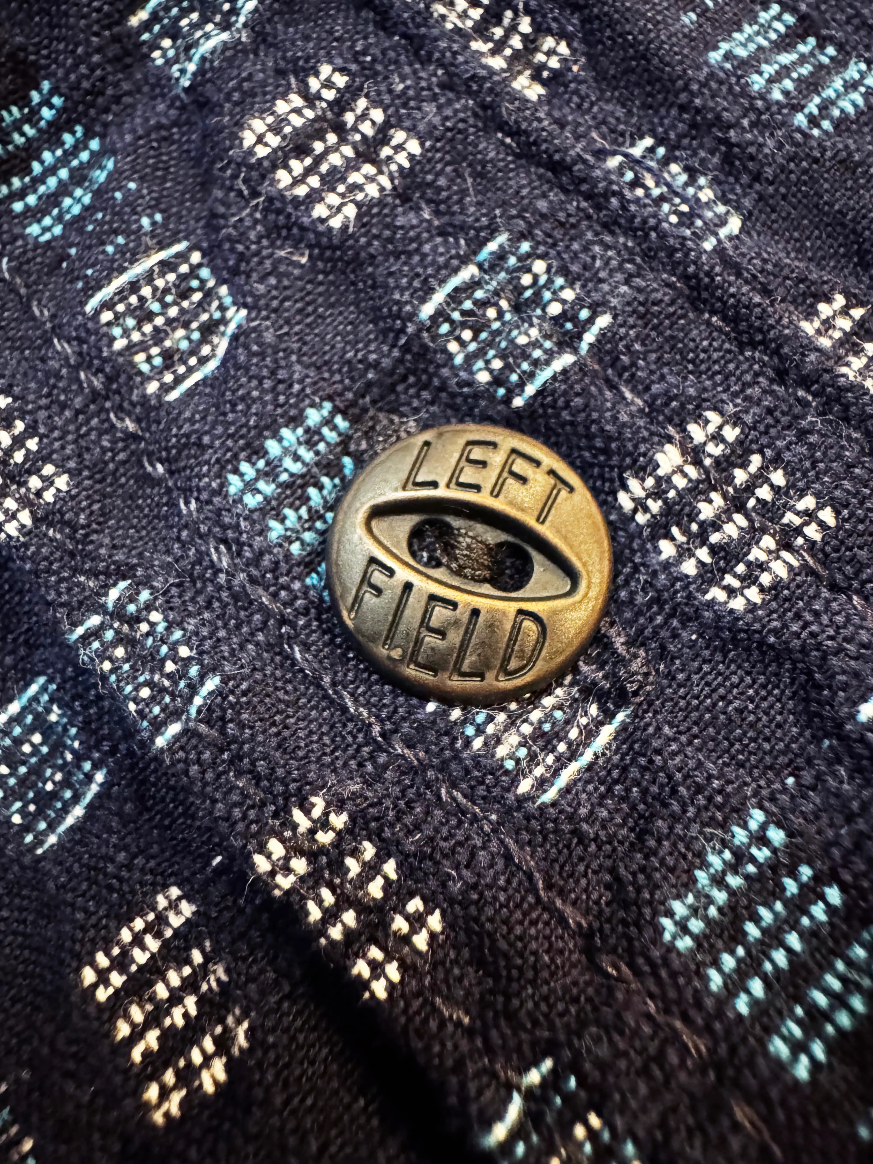 Hanten aqua and white Jacquard check Indigo Farmer Cloth work shirt. - Image 5