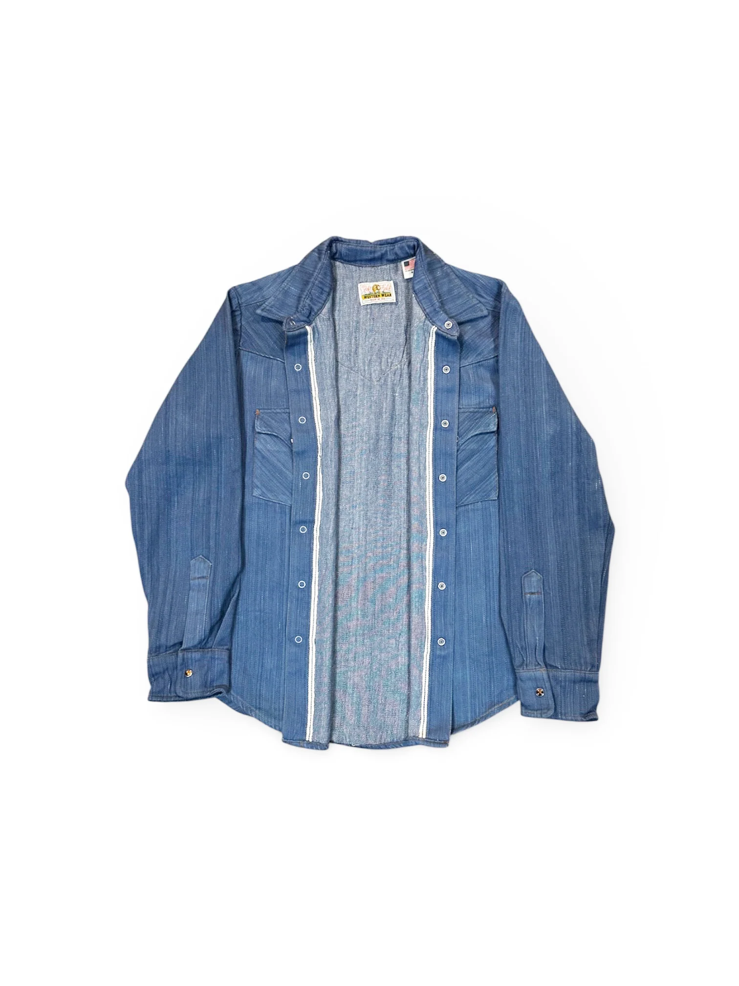 Hand loomed hank dyed Natural indigo Western selvedge denim shirt with brown Trocus Pearl snaps - Image 2
