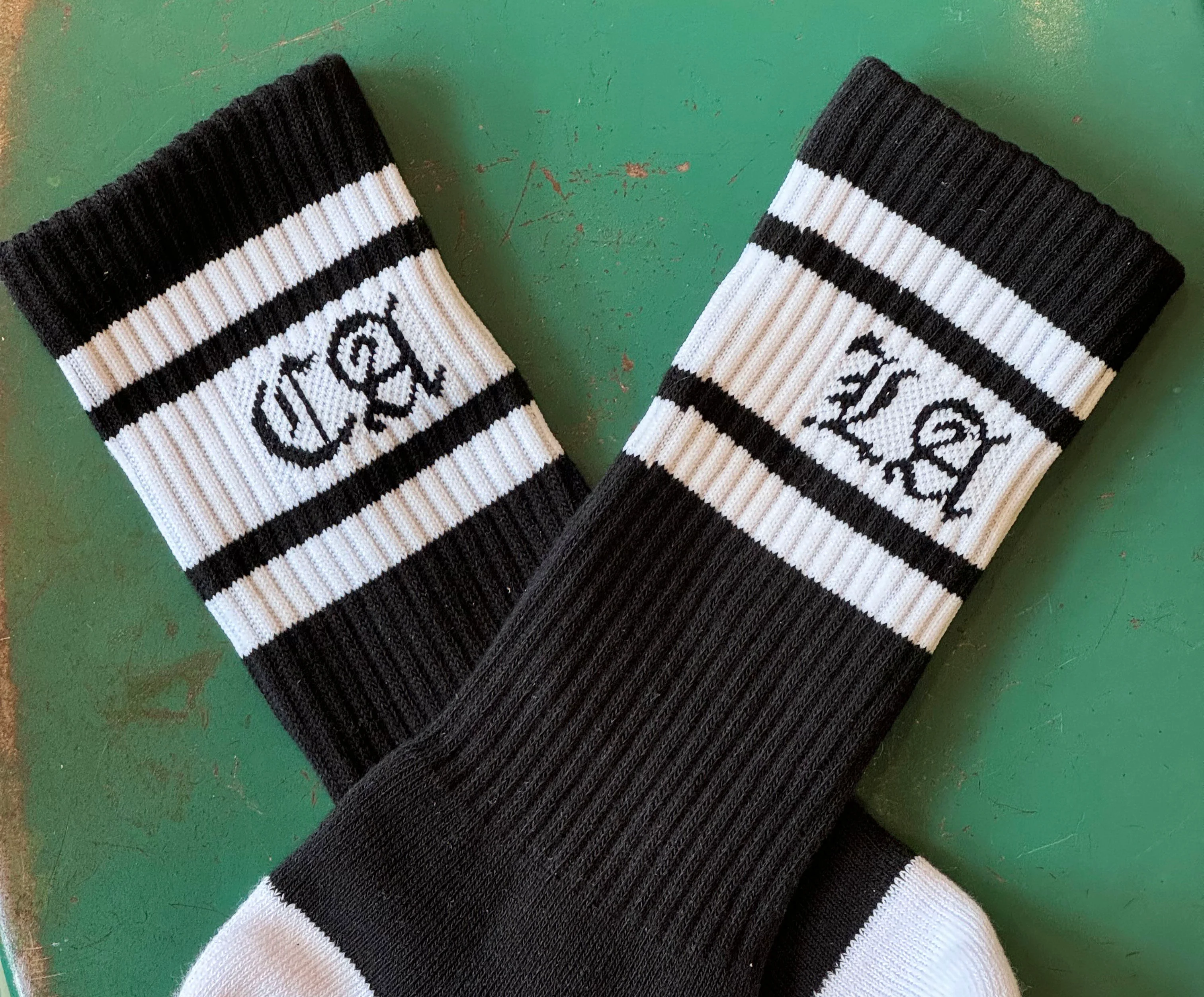 LA/CA Black and White Striped Bamboo Tube Socks - Image 3