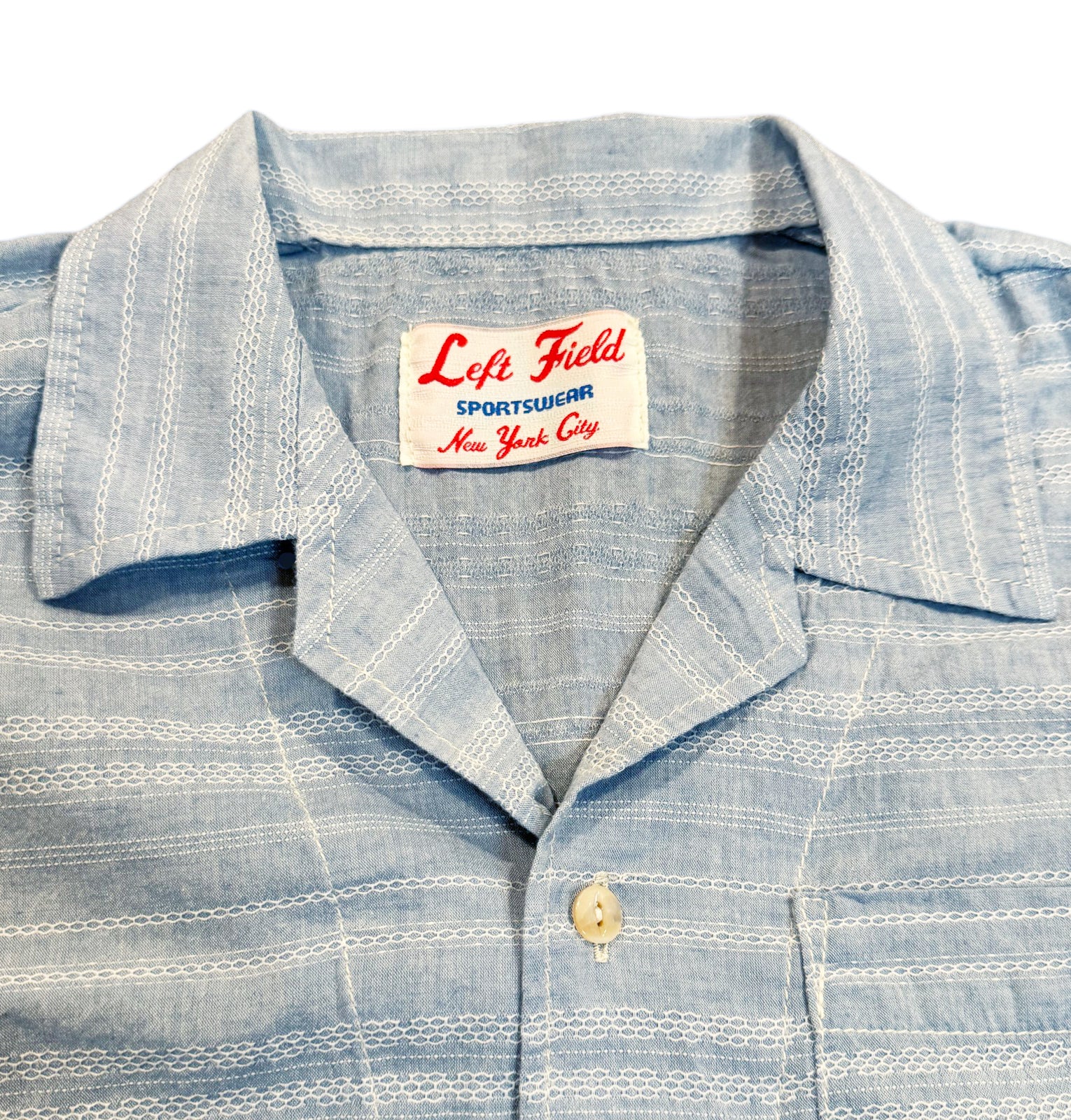Pale blue Japanese cotton/linen Jacquard Camp Shirt - Image 2