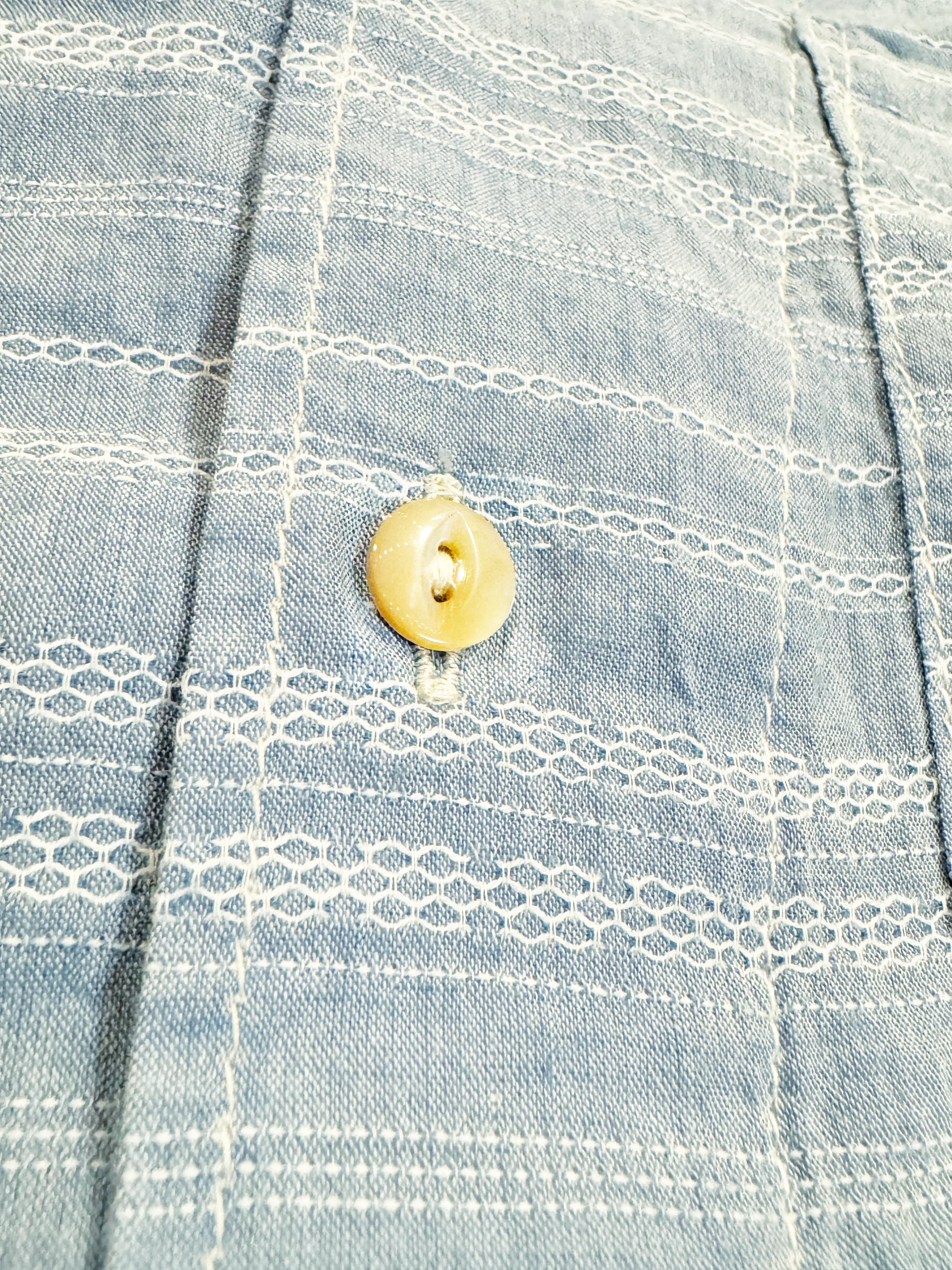 Pale blue Japanese cotton/linen Jacquard Camp Shirt - Image 3