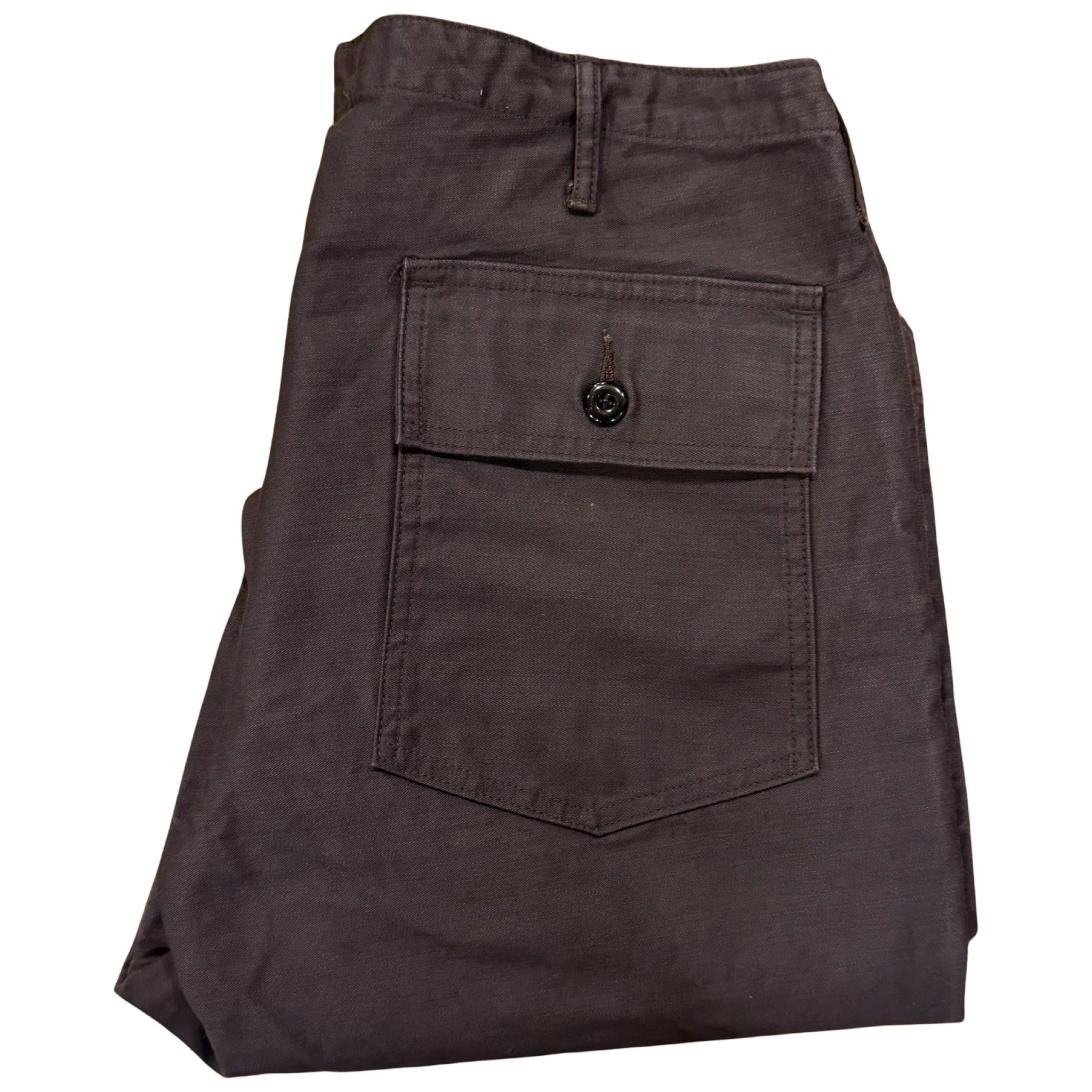 107 60's era GI chinos in 12 oz faded slate Baker Back Cotton Satin. - Image 2