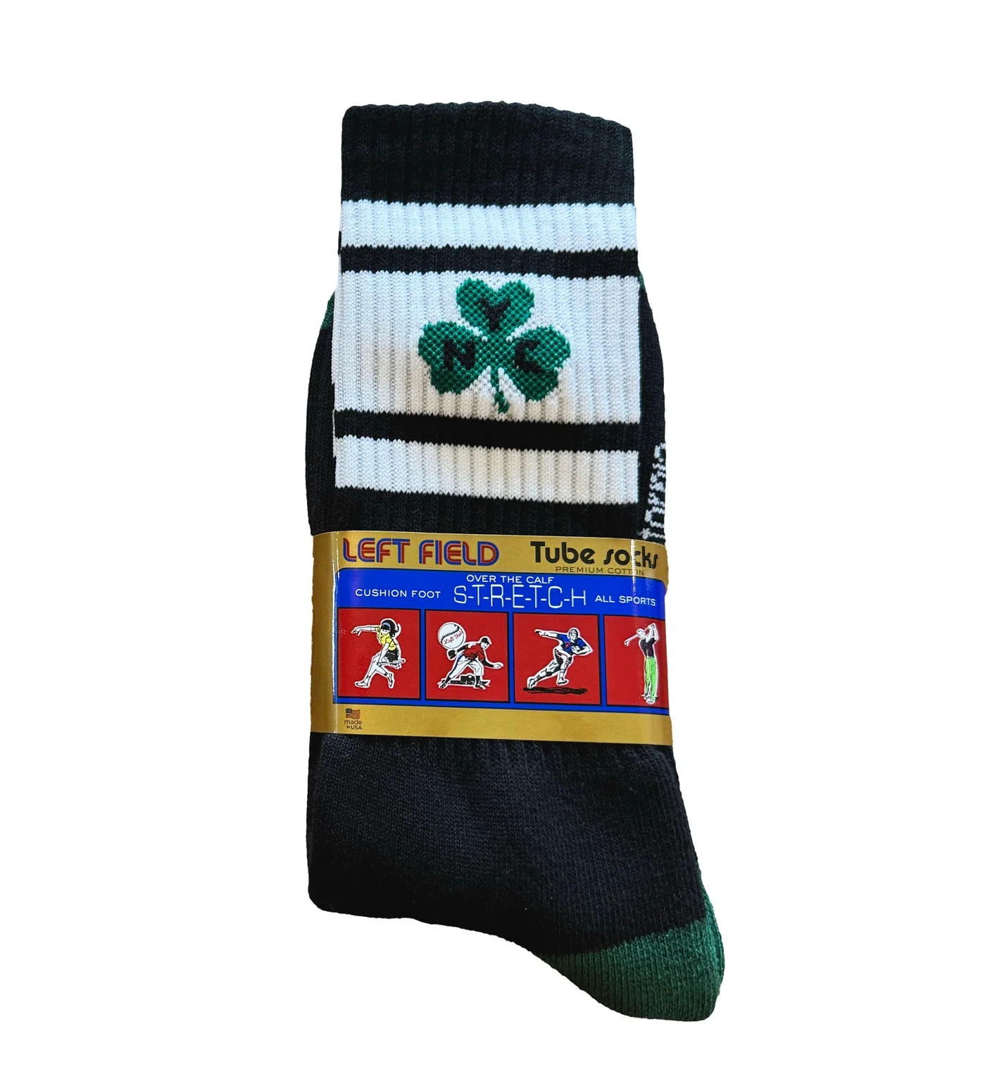 NYC Shamrock Black and White Striped Bamboo Tube Socks - Image 2