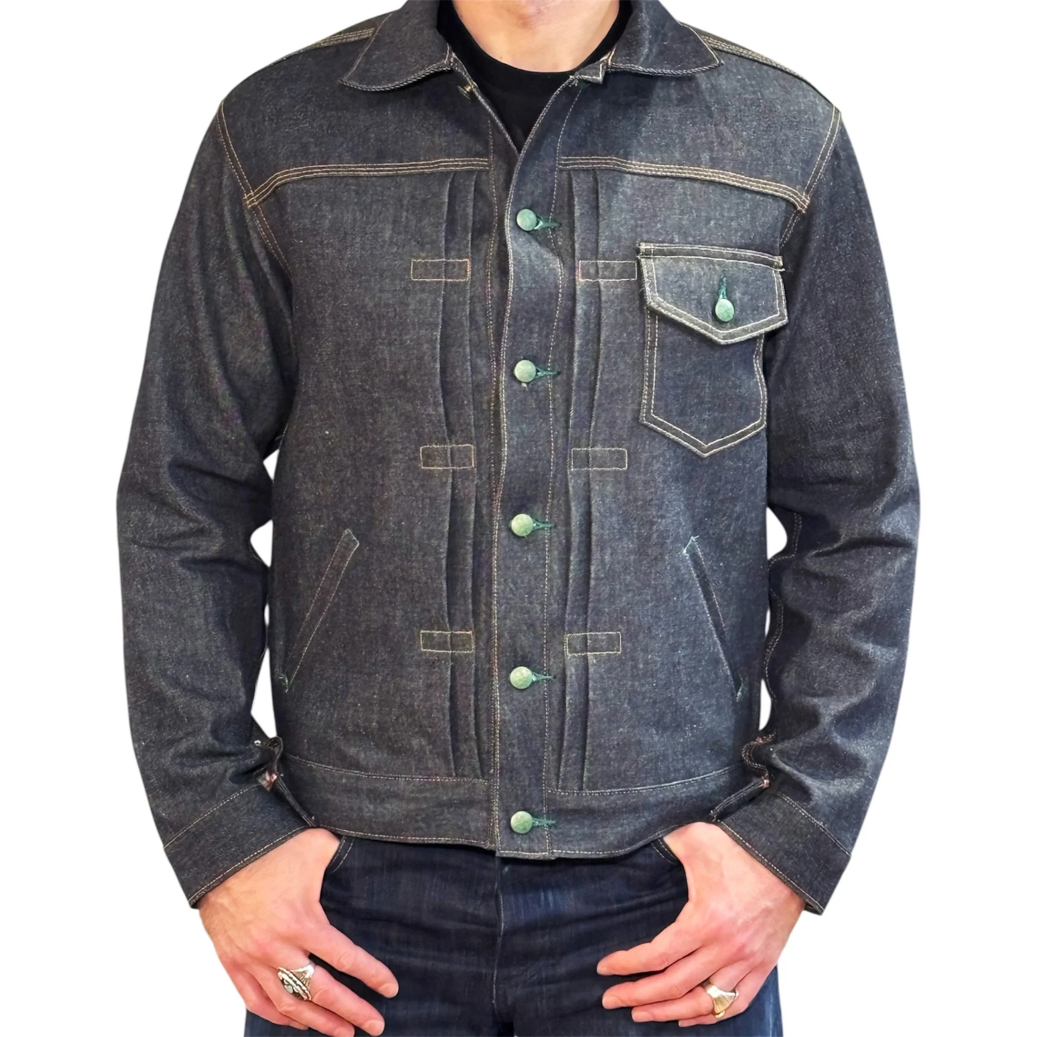 Vidalia Mills Deadstock 14oz Selvedge Indigo Muleskinner Buckle Back Denim Jacket - Image 4