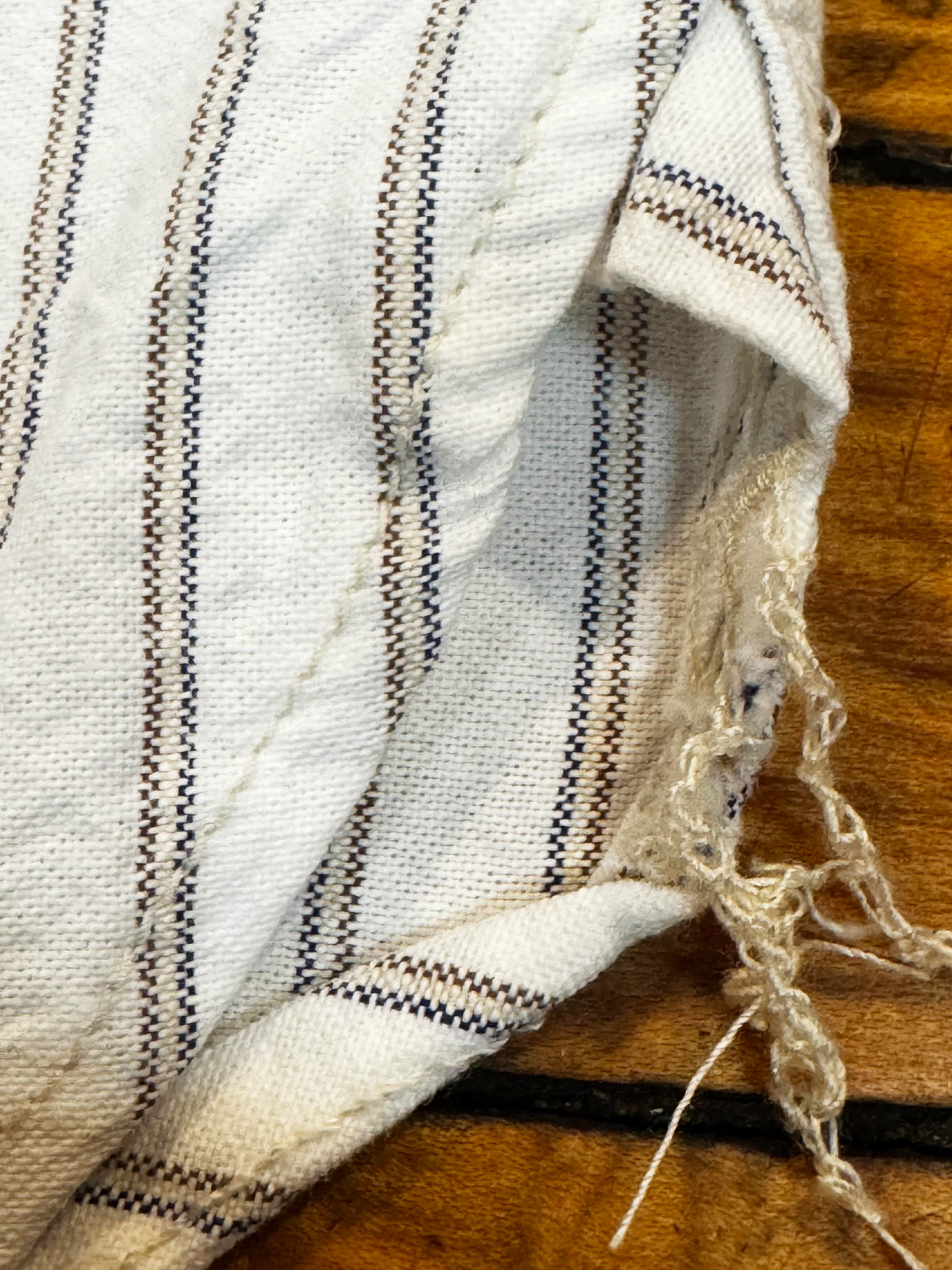 Japanese White with brown/navy Stripe 100% Cotton Dustbowl Work Shirt - Image 4